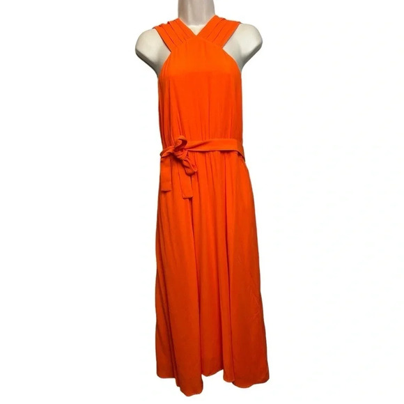 New & OTHER STORIES Orange Sleeveless Cross Front Halter Tie Midi Dress Size 12 - Picture 3 of 13
